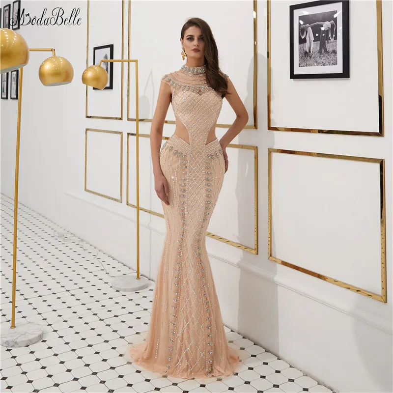 Modabelle Роскошные вечерние платья Vestido Сексуальная Fiesta Noche Высокая шея Русалка Формальные Вечерние платья Robe De Soiree элегантные