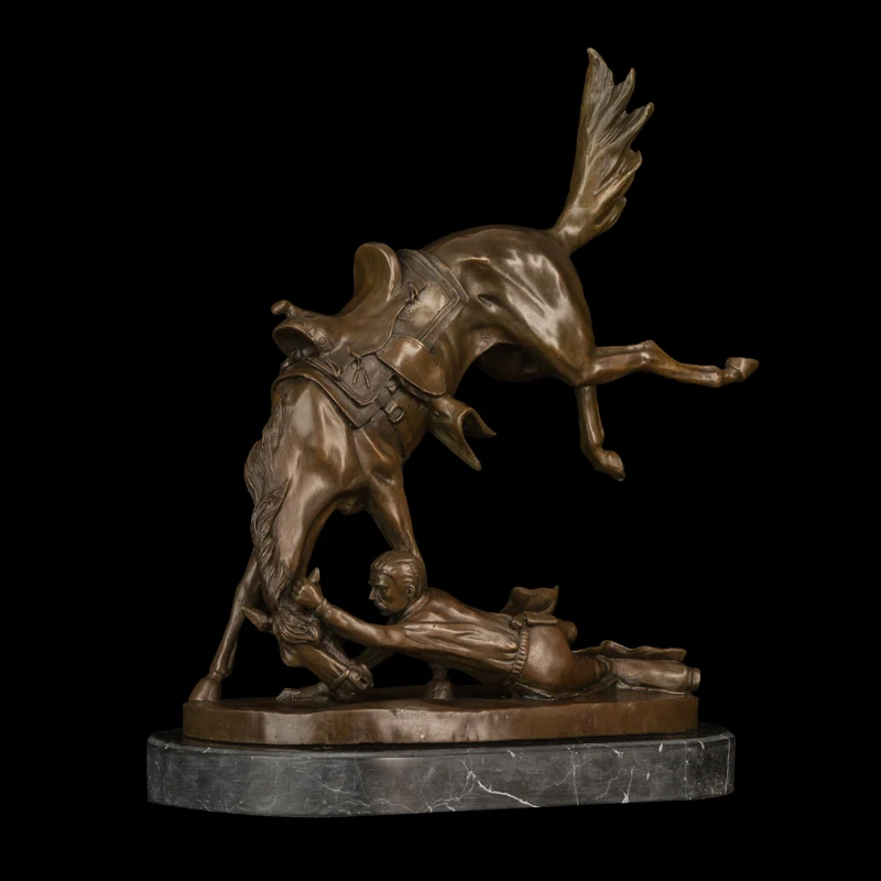 

ATLIE Handmade Artwork Man and Horse Bronze Statues Male Horse Trainer Sculpture Figurines Horse Training Ground Decor