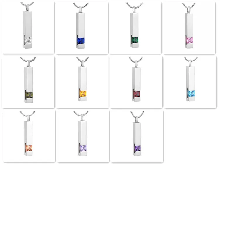 IJD9826 Inlay Birthstone Stainless Steel Cube Single Urn Bar Keepsake Memorial Ashes Pendant-Engraveable | Украшения и аксессуары