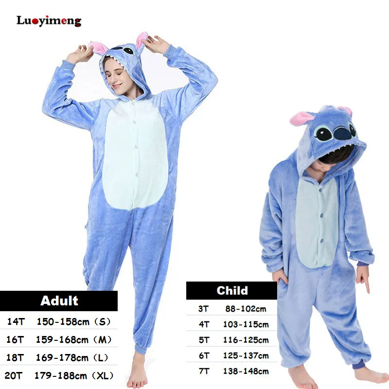 С персонажами из мультфильмов для мальчиков и девочек Kigurumi Пижама в виде животных Единорог Комбинезоны для Для женщин Пижама для взрослых обувь с рисунками из аниме, единорог, Детская Пижама, ночное белье - Цвет: blue stitch