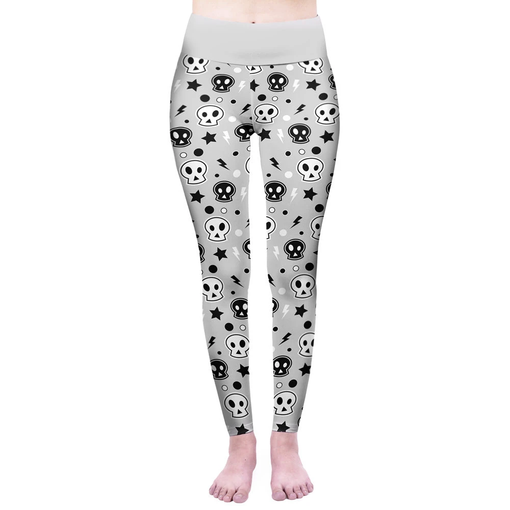 

Fashion Women High Waist Legging Pop Skulls Printing Leggins Slim Fitness Pants Punk Elasticity Leggings Workou Legins