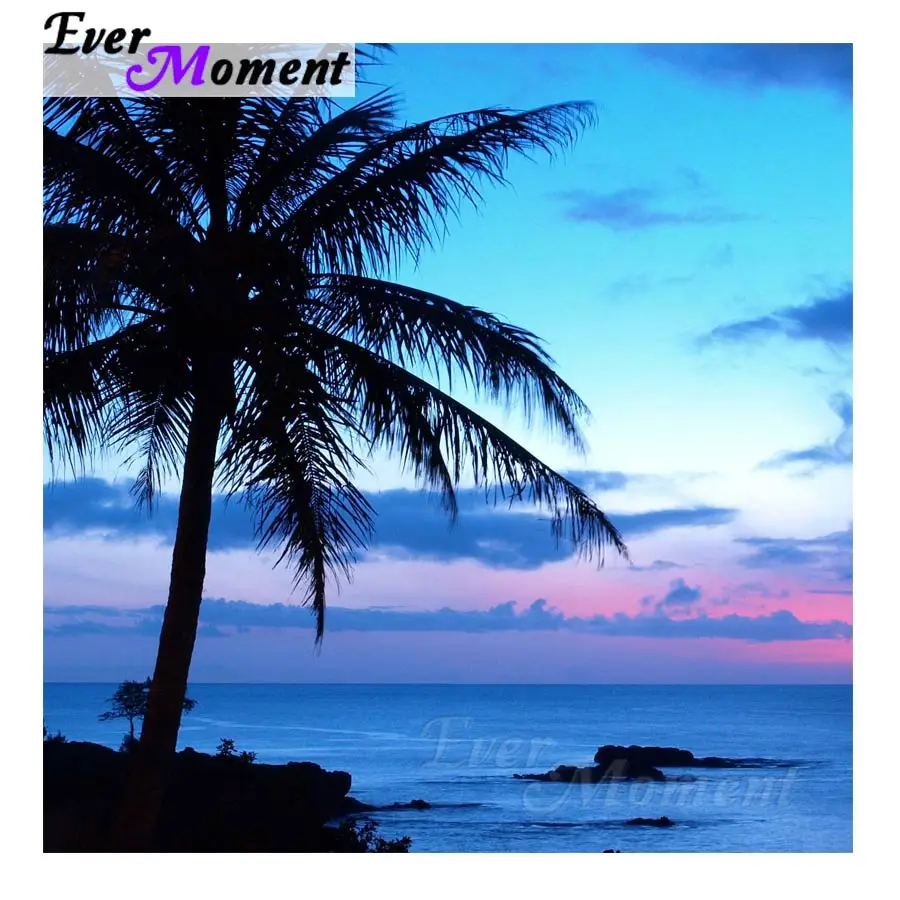 

Ever Moment Square Drill Diamond Painting Coconut Tree Seaside Night Full Picture Mosaic Diamond Embroidery Cross Stitch S2F176