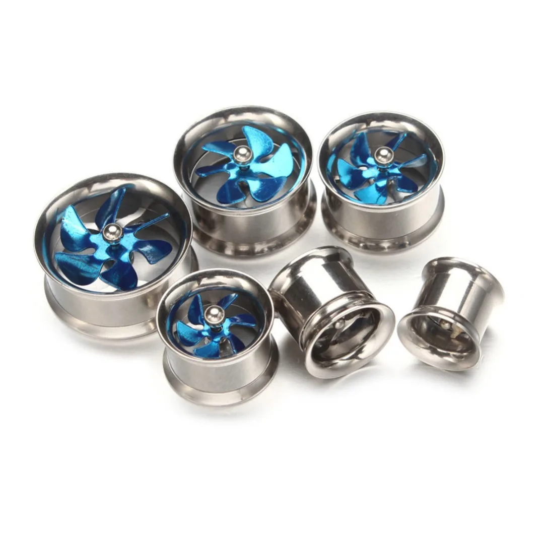 Punk Style Red Blue Spinning Fan Stainless Steel Ear Plug Body Jewelry Shellhard Windmill Ear Expansion Stretcher Flesh Tunnel