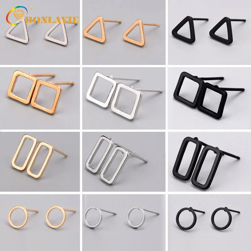 

New Trendy Fashion Punk Simple Geometry Stud Earring For Women Triangle Round Square Square Earrings Jewelry brincos bijoux