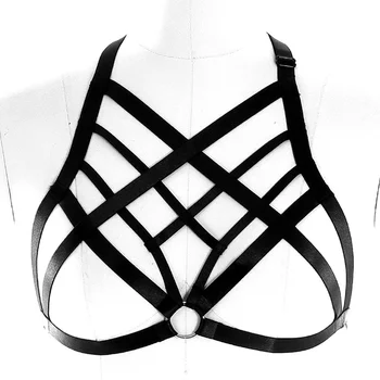

Body Harness for women Sexy Garter Belt Gothic Tops Chest Bra Hollow Out Mesh Dance Cosplay Elastic lingerie Adjust plus size