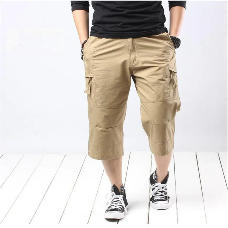 Mens Multi Pocket Trousers Loose Cotton Straight Short Pants Summer Men