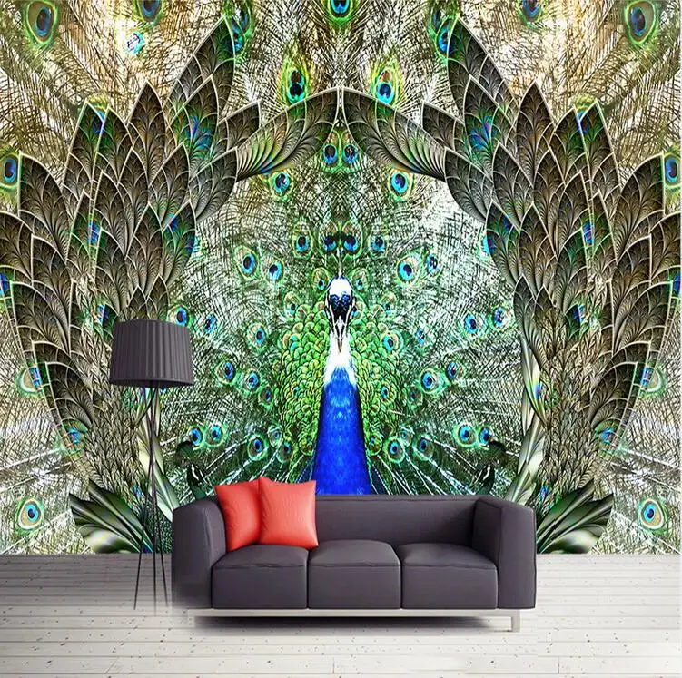 

Custom Photo Wall Paper Rolls Peacock Open Screen 3D Large Mural Wallpaper Living Room TV Background Wall Art Decor Painting