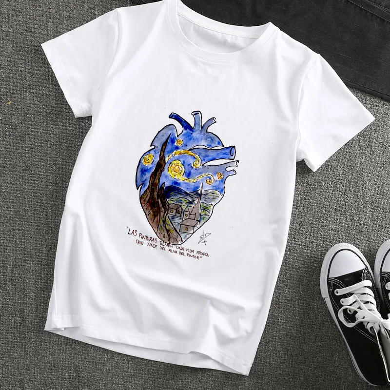 Новая летняя футболка женская Ван Гог арт масло футболка с картиной модная футболка Женская Harajuku эстетика футболки Топы Одежда