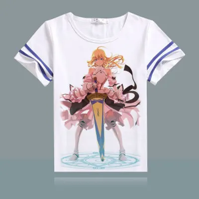 

Anime Fate Grand order FGO Printed T-shirts Blue Stripe Short Sleeve Tops Men Women Jeanne d'Arc Tees Summer T Shirts TX151