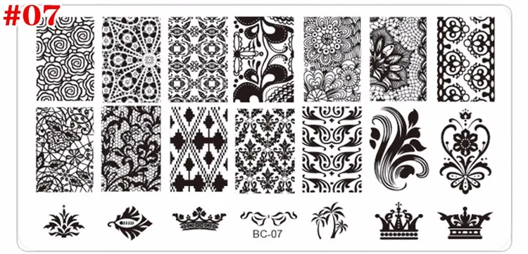 Flores de Renda Unha de Aço Novas Unha Selo Arte Carimbar Placa Imagem 10 Pçs - Lote 6*12 cm Template Inoxidável Manicure Ferramentas Stencil 9 Carimbar Placa Imagem 10 pçs lote 6*12