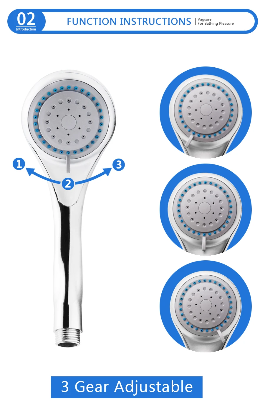 

Round Chromed 3 modes ABS Plastic Shower Head Rainfall Water Saving G1/2 Connector Hand Shower For Shower Cabin