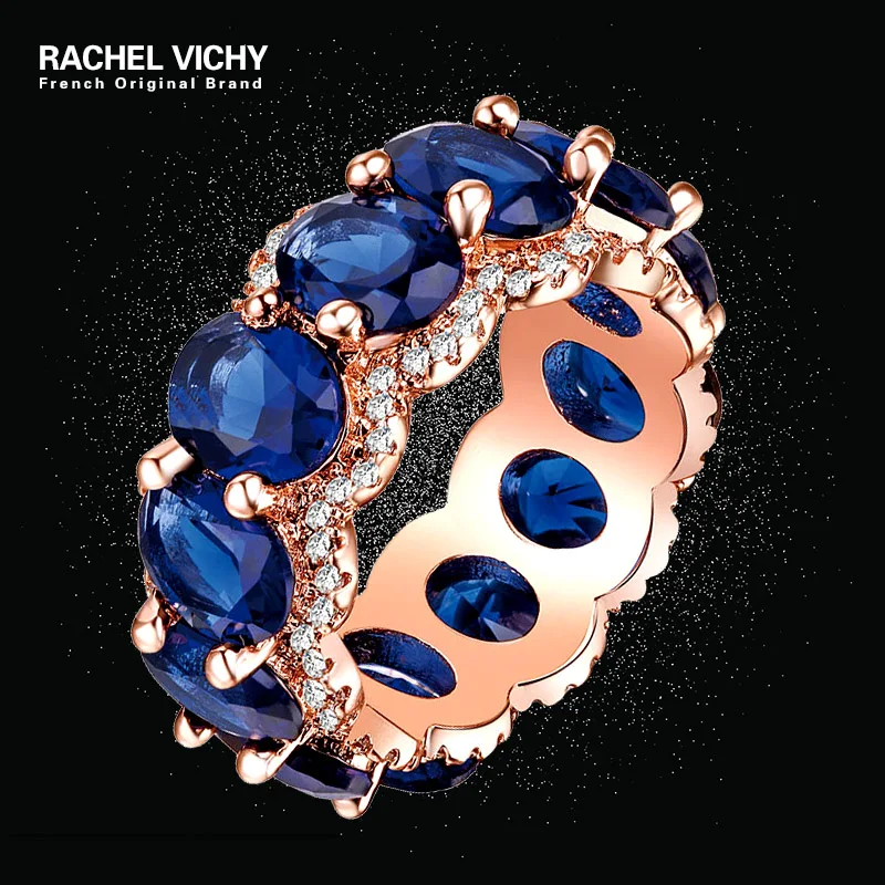

RACHEL VICHY Luxurious Green Blue Full Zircon Crystal Circle Rings For Women Party Wedding Engagement Rose Gold Jewelry B1092