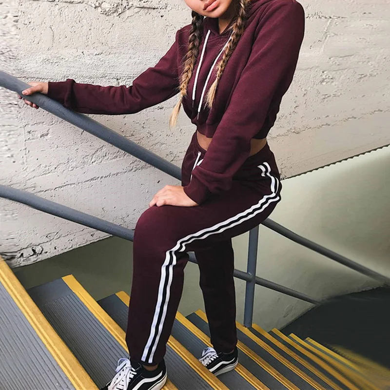 

CALOFE Striped Female 2pcs Sets Sportsuit Women Casual Tracksuit Sporting Sexy Suits Woman's Yoga Sets Sportswear Running Set