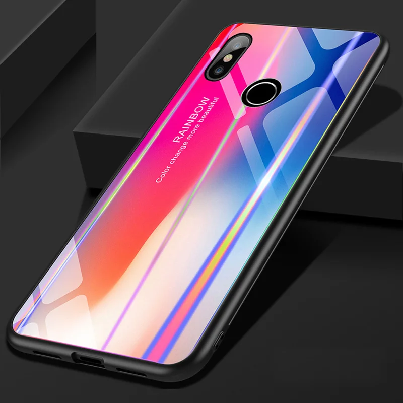 

for Xiaomi Mi 8 Case Mi 8 SE Discolor 9H Tempered Glass Aurora Gradient Color Shockproof Case for Xiaomi Redmi S2 Case