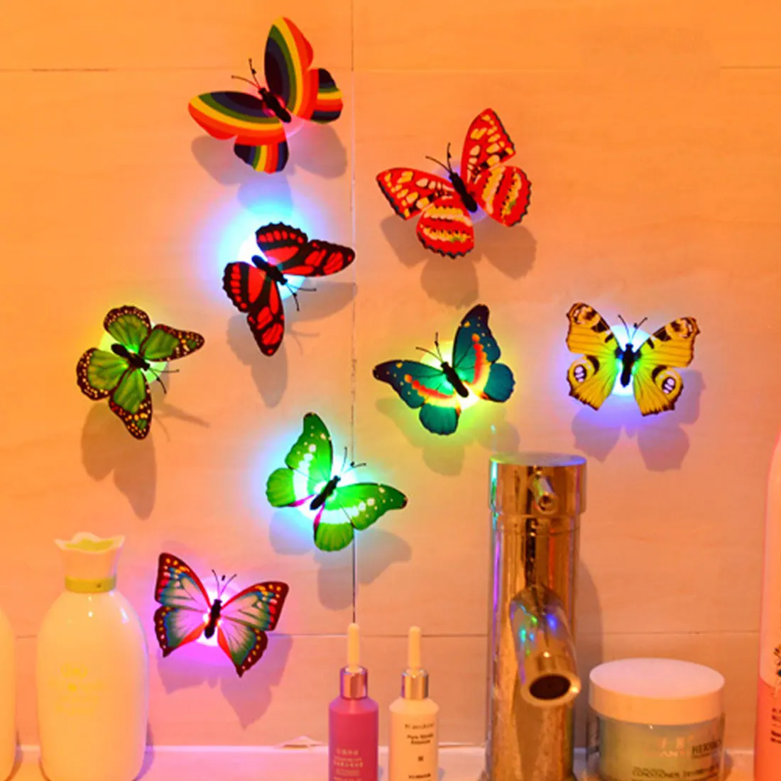 

Beautiful Butterfly Light Night Atmosphere Lamp with different Color Indoor Light with Suction Pad Accessories1pc