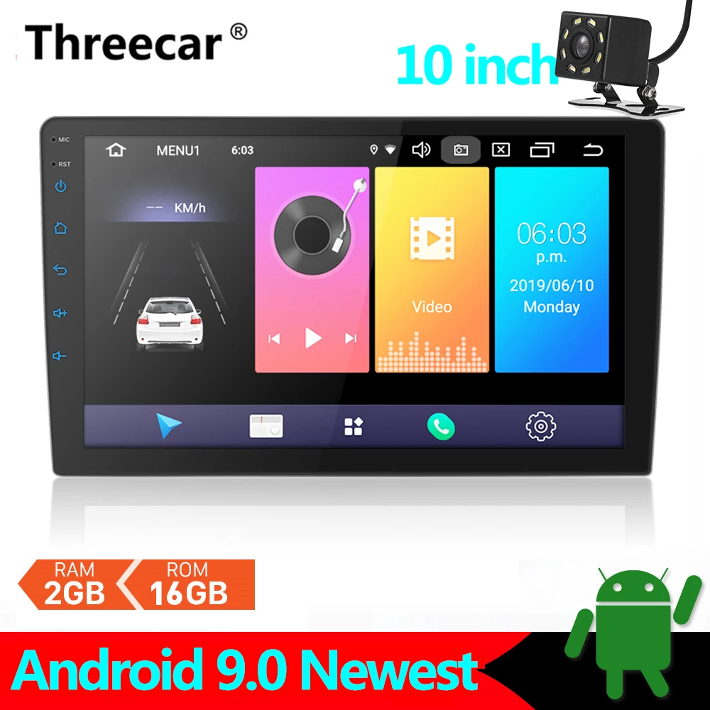 2 din автомобиль Android 9,0 ram 2G rom 16G gps навигация Bluetooth для Nissan VW Toyota WiFi multi-медиа 9 10 дюймов автомагнитолы плеер - Цвет: 10 inch with cam