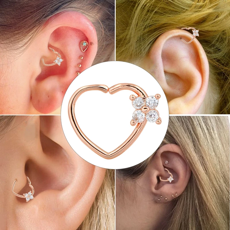 16G CZ Left Closure Daith Cartilage Tragus Earrings Septum Clicker Hinged Segment Nose Hoop Rings Septum Nose Tragus Piercing  (6)