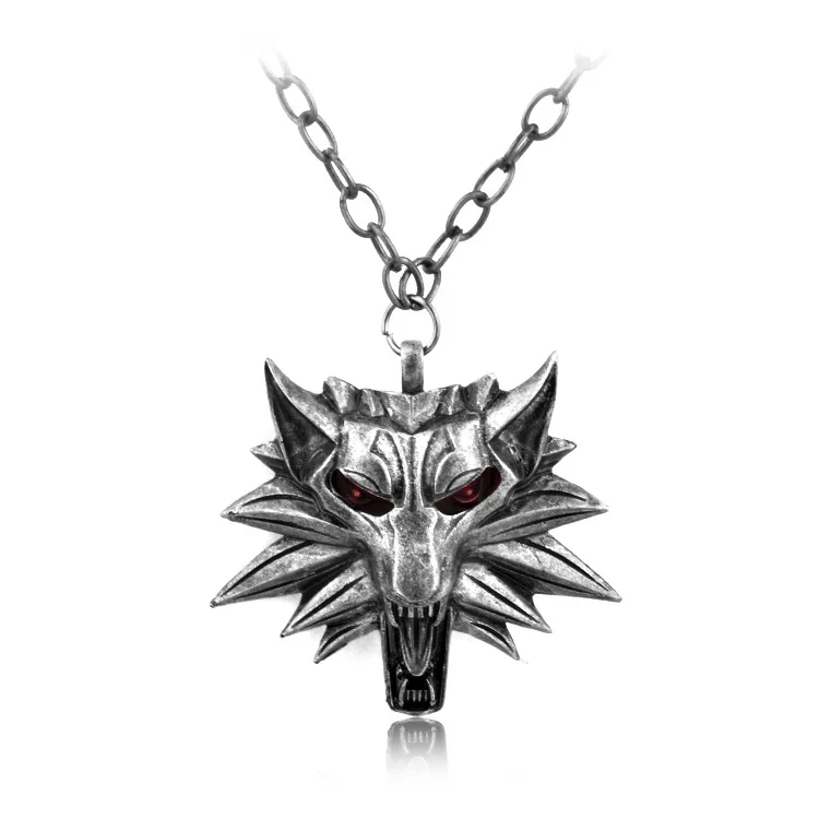 Fashion Punk Wizard Witcher 3 Wolf Head Pendant Necklace For Men Jewelry Red Halloween Gift Fashion Punk Wizard Witcher 3 Wolf Head Pendant Necklace For Men Jewelry Red Halloween Gift