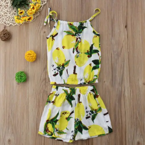 Lemon Clothes Set Summer Kids Baby Girls Strap Shirts Clothes T shirt