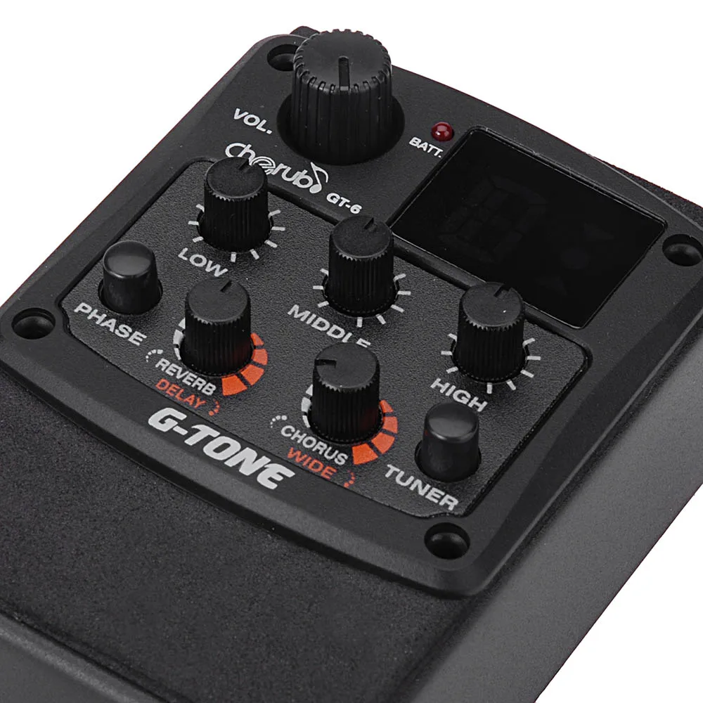ammoon Cherub G-Tone Acoustic Guitar Preamp Piezo Pickup 3-Band EQ Equalizer LCD Tuner with Reverb//Delay//Chorus//Wide Effects GT-6