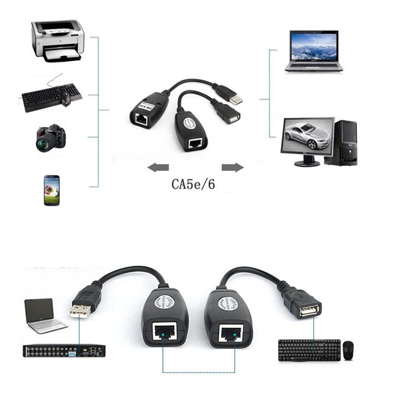 USB 2,0 мужчина к женскому Cat6 Cat5 Cat5e 6 Rj45 LAN Ethernet Сетевой удлинитель Ретранслятор адаптер конвертер кабель