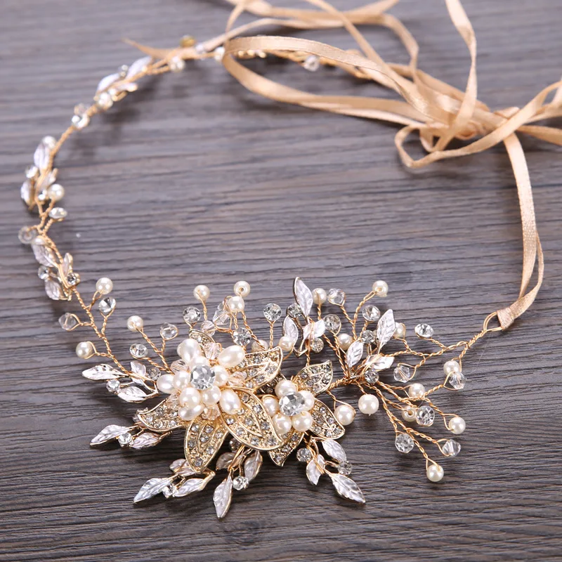 Elegant Copper Wire Hairwear Rhinestone Pearl Headband Crystal Hair