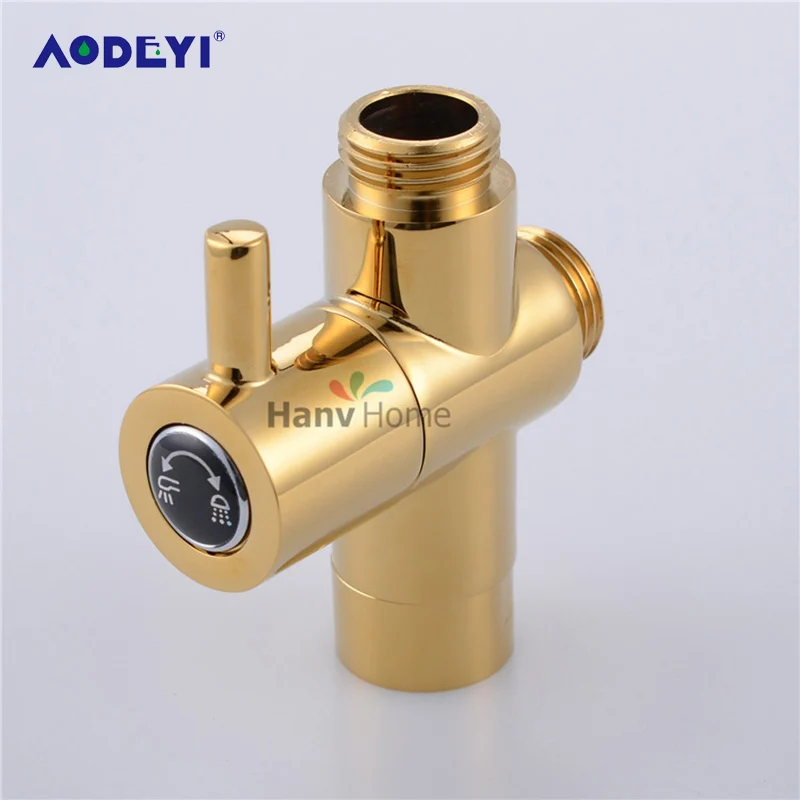  AODEYI 1/2'' PVD-Ti Golden Shower Water Separator Brass Valve Core Gold T-Adapter For Toilet Bidet 
