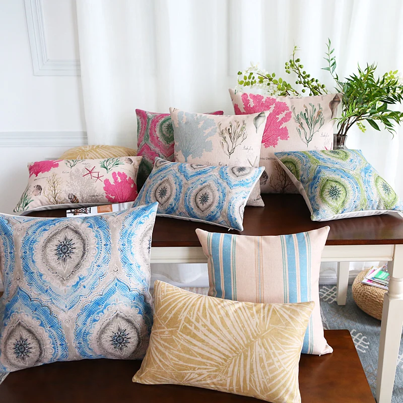 18" Square Mediterranean Style Cotton Linen Cushion Cover Sofa Decor