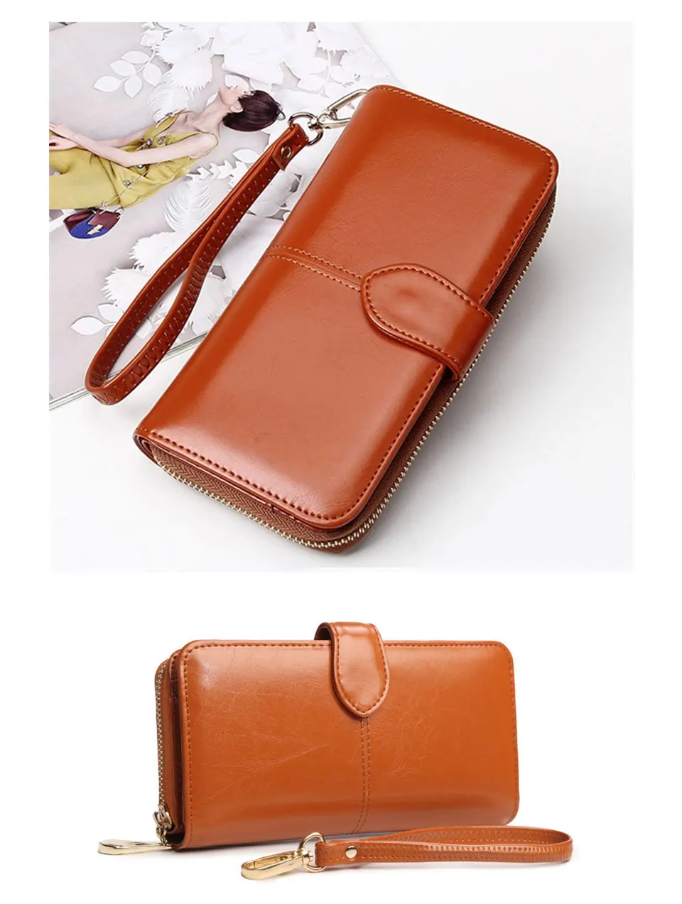 ACELURE Solid Color Women Long Wallets Simple Style Zipper& Hasp Purse With Card Holder Oil Wax Pu Leather Ladies Daily Wallet