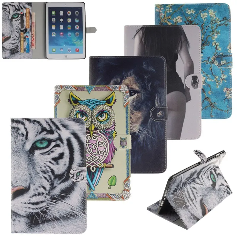 

For Apple iPad mini 123 Case Cover PU Leather Flip Book Style Stand Magnetic Wallet Card Slots Tiger Sexy Lion Owl Flower Cases