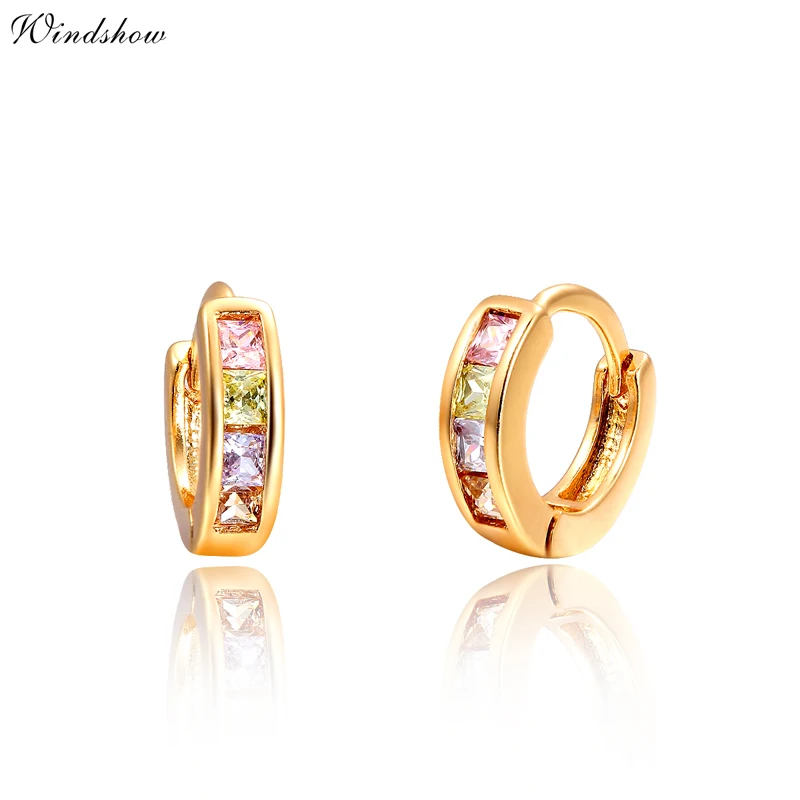 Gold Plated Channel Pave Princess Cut Multicolor Zircon Cz Hoop Gold Plated Channel Pave Princess Cut Multicolor Zircon Cz Hoop Earrings For Children S Baby Kids Anti Allergic Jewelry In From