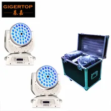 Кейс+ 2XLOT белый кейсе 36x10 Вт объектив с переменным фокусным расстоянием Светодиодный прожектор вращающаяся голова Регулируемый займет 15-60 градусов DMX 512 RGBW 4IN1 Мощность для подключения к розетке