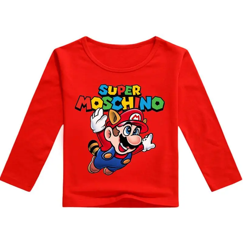 Cotton Super Mario Clothes Spring&Autumn Long Sleeve Cute Cartoon T-shirt Children Shirts Boys Clothing Girls Kids Tees - Цвет: color at picture