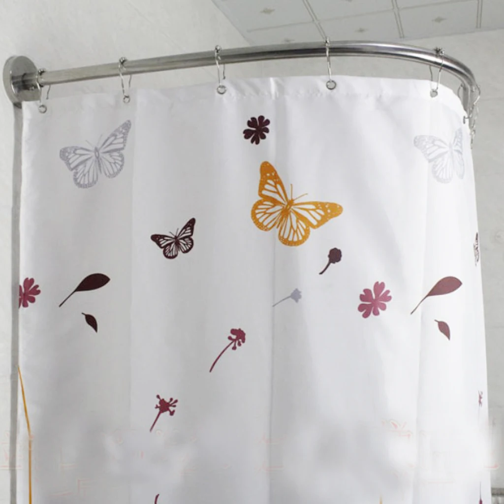 Expandable Curved Shower Curtain Rod 31-47inch Bath Tub - Corner Curtain Rail Clip Track Rail Hardware Shower Curtain Poles