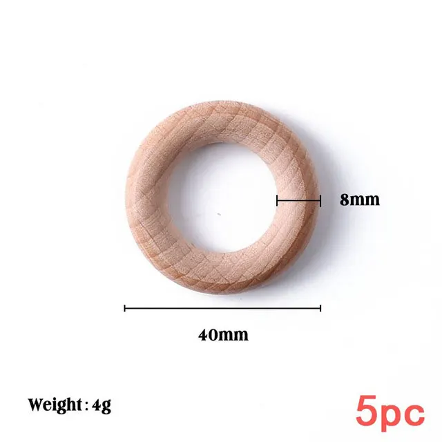 thumbnail image 2 of Baby Teething With Wooden Ring Beech Baby Teething Ring 5 PCS Wooden... 2 of 12