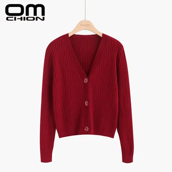 

OMCHION Casaco Feminino 2019 Autumn V Neck Solid Cardigan Women Casual Slim Knitted Korean Short Sweater Coat Warm Jacket LP186