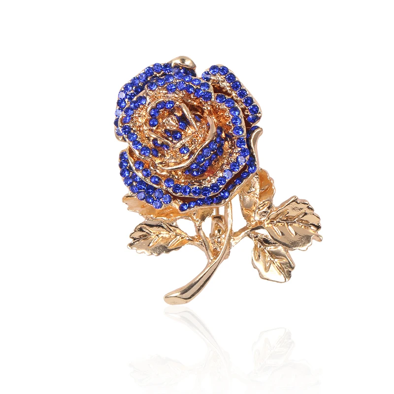 

baiduqiandu Red Blue Rhinestone Rose Flower Brooches For Women Fashion Jewelry Wedding Pin And Brooch Bijouterie Broches Gift