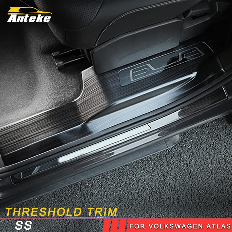 

ANTEKE Car-styling Door Sills Scuff Plate Trim Welcome Pedal Threshold Car interior Stickers For Volkswagen Atlas 2017 2018