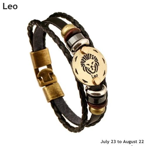 12 браслеты с изображениями созвездий для мужчин мужской кожаный браслет винтажные панк браслеты дружбы для женщин очаровательные ювелирные изделия - Окраска металла: Leo