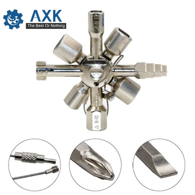 

10 in 1 Multifunction Electrician Plumber Utility Cross Switch Wrench Universal Square Triangle Key For Gas Train Bleed Radiator