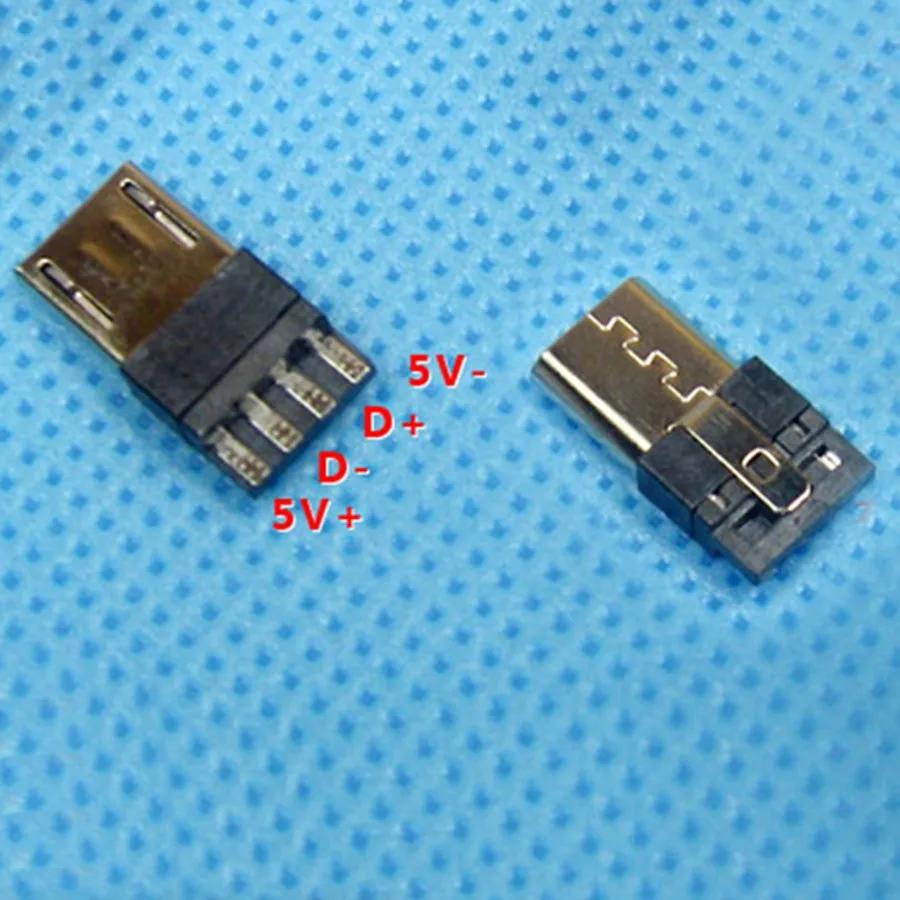 10pcs Micro USB 5Pin Welding Type 6mm 8mm Male Plug Connector 4 in 1 Nickel-plated Adaptor for OD 3.0mm Wire White Bl