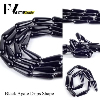 

Natural Stone Beads 10*30mm Waterdrop Black Agates Gem Loose Beads for Jewelry Making Fit Diy Charm Bracelet Necklace Jewellery