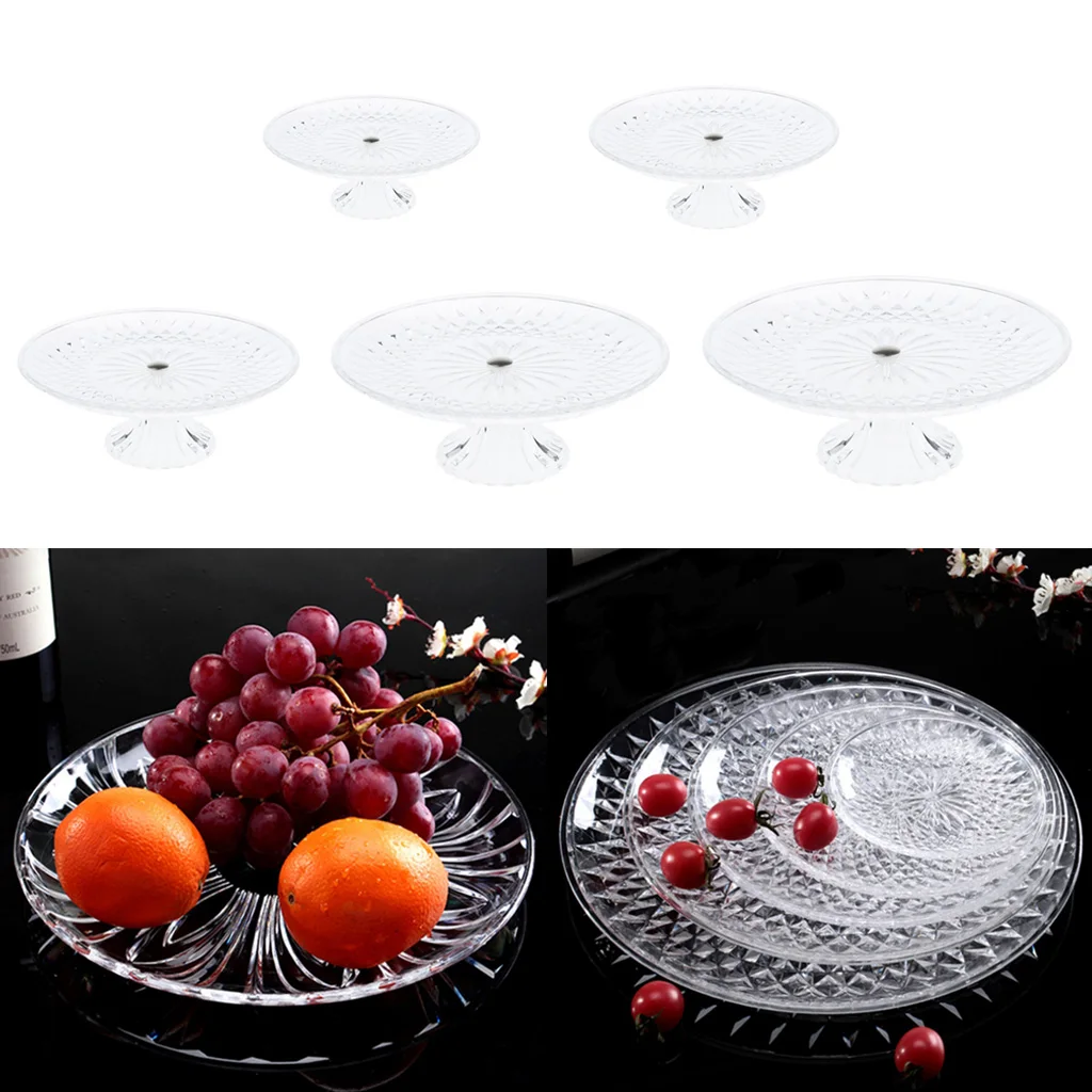 Round Clear Dish Platters Plate Food Serving Tray with Base, Plastic