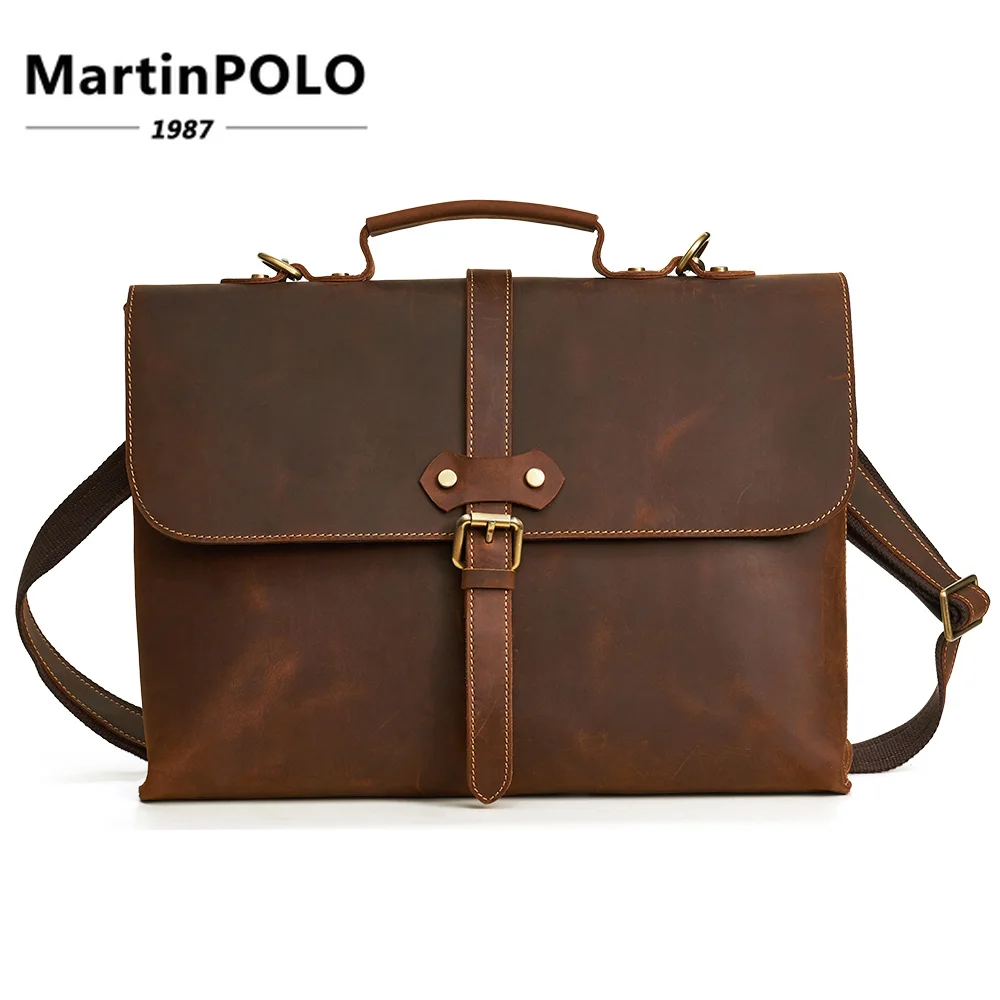 

14 Inch Genuine Leather Bag Men Briefcase Leather Laptop Bag Business Computer Shoulder Bags Crossbody Messenger Handbag Male