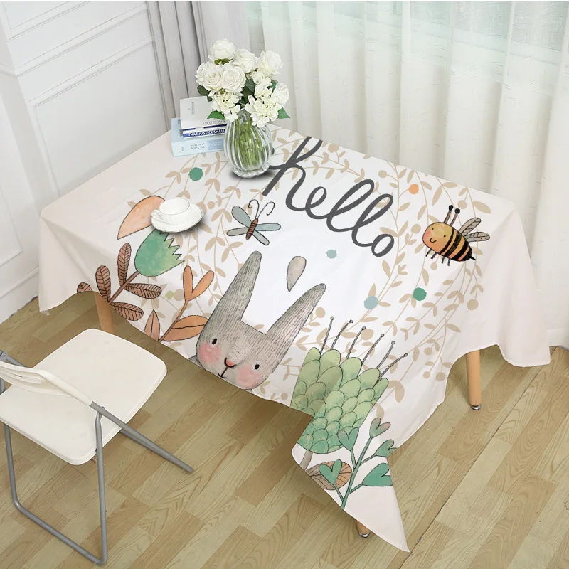

Decorative Table Cloth Rectangular Party Banquet Outdoor Tablecloth Home Decor Table Cover Cartoon Rabbit Letter Pattern MZ0012