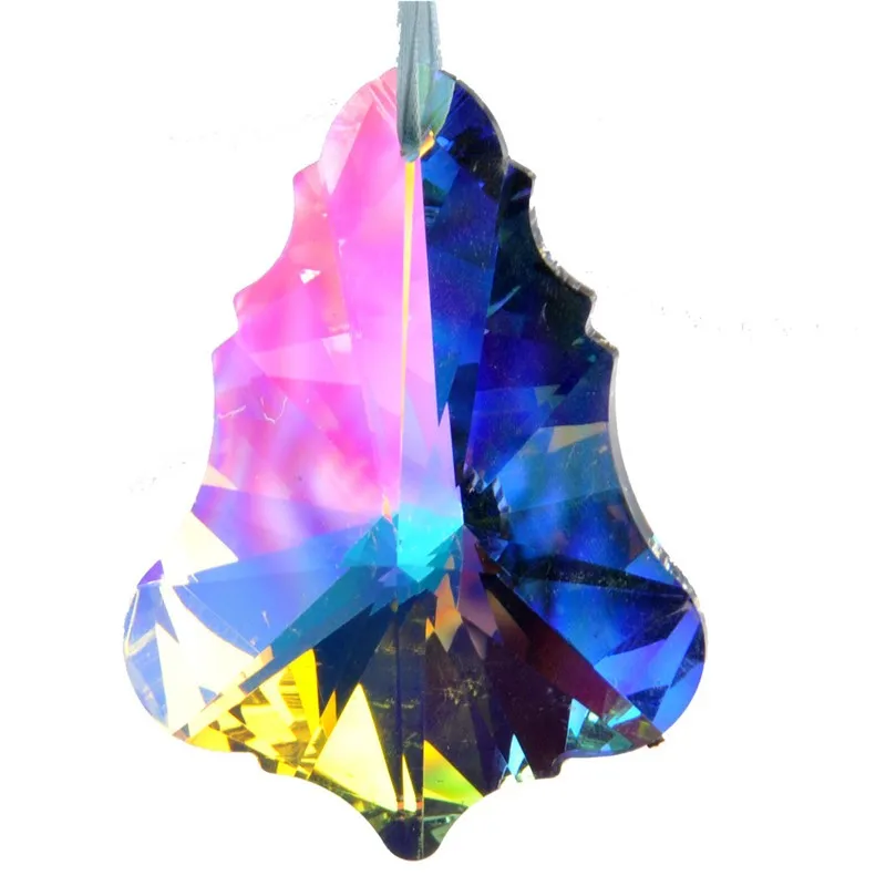 76mm Colorful Maple Leaf Glass Crystal Prisms Suncatcher Chandeliers Parts Garland Chakra Spectra Lustres Lamp Hang Drops Decor