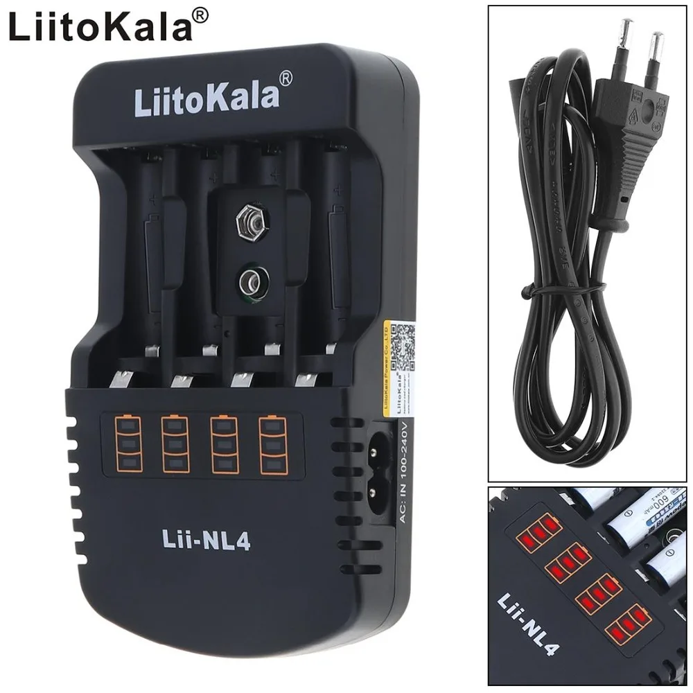 LiitoKala Lii-NL4 1.2V AA AAA 9V Battery Charger Ni-MH Ni-Cd  Rechargeable Batteries Wall Desk Charging Chargers for Travel