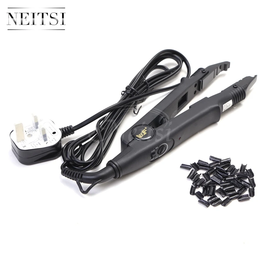 

Neitsi High Quality 1pc Black# UK Plug Connector & 50pcs Nail U Tips 3 Colors Option One Set Hair Tools For Hair Extensions