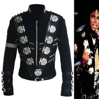 Impersonator Michael Joseph Jackson Costumes Jacket Stuff BAD Black With Silver Eagle Badges Punk Metal woolen Clothing 1