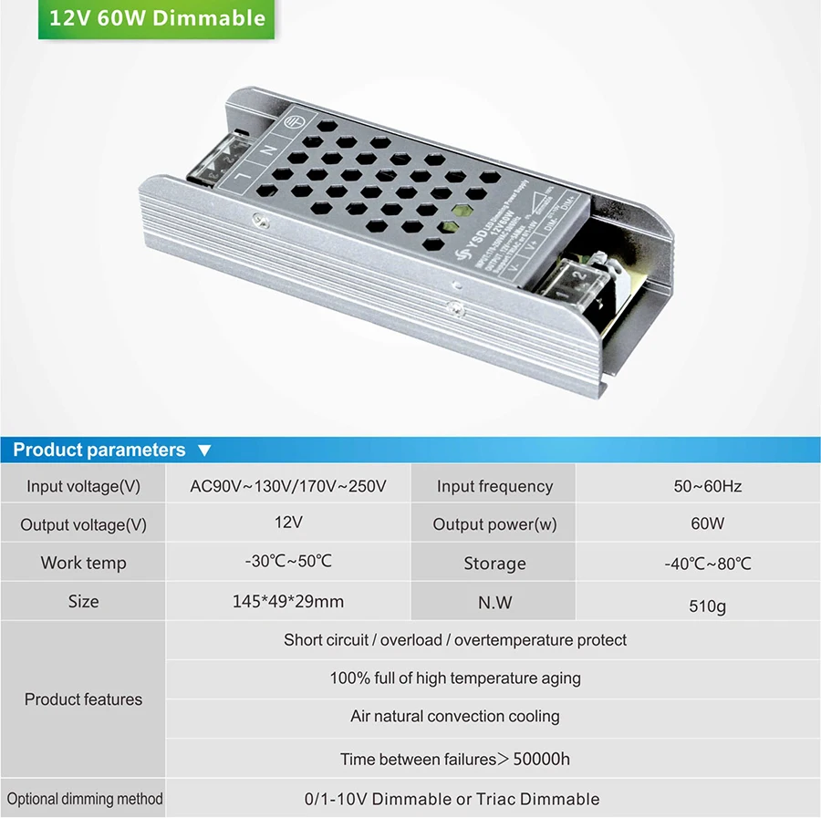 Triac& 0-10V Диммируемый источник питания постоянного тока для светодиодной ленты DC 12Vdc 5A DC 24V 2.5A 60w трансформатор освещения 3 года гарантии